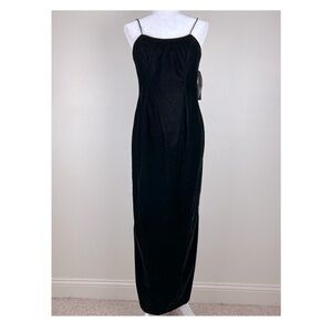 Late Edition | Vintage Dead Stock 80s 90s Timeless Black Velvet Maxi Dress | 8